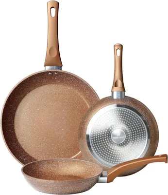 Image de Set de poêles à frire antiadhésives 20/24/28cm induction revêtement granit or