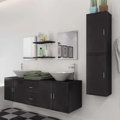 Produktbild von vidaXL 9-tlg. Badmöbel und Waschbecken Set Schwarz