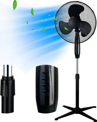 Produktbild von EXTRALINK Standventilator, Ventilator mit 3 Geschwindigkeitsstufen Durchmesser 40 cm Höhenverstellbar, leiser Ventilator, 3 Rotorblätter, Bodenventilator 45W Leistung, Luftkühler Lüfter Fan  Schwarz