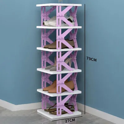 Imagen del producto de Estantería plegable para zapatos, de varios niveles, que ahorra espacio y es fácil de usar en interiores, color lila, con 6 estantes