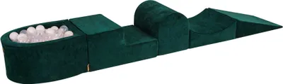 Obrázek produktu pro MeowBaby pěnové hřiště 4 prvků s malým bazénkem, 100 míčků, 57x45x30cm, samet, tmavě zelená: bílá, průhledná
