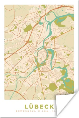 Produktbild von MuchoWow® Poster Lübeck - Karte - Vintage - Stadtplan 20x30 cm - Papierdruck