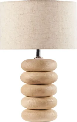 Zdjęcie produktu dla BELIANI Lampa biurkowa jasnobrązowa z beżowym bawełniany lniany materiałowy klosz 41 cm drewniana lampka stojąca oświetlenie do mieszkania salon