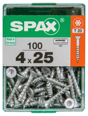 Produktbild von SPAX Universalschraube, Vollgewinde, Senkkopf, T-STAR plus T20, 4CUT, WIROX, 4 x 25 mm, 100 Stück