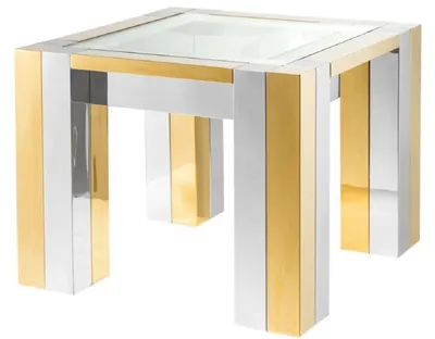 Image de Casa Padrino Table d'appoint de luxe en acier inoxydable Argent / Or 65 x 65 x H. 50 cm - Table d'appoint design avec plateau en verre