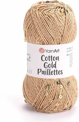 Produktbild von Yarnart Baumwolle Gold Paillettes 7105, Beige-Goldgarn, 82% Baumwolle, Glänzende Projekte