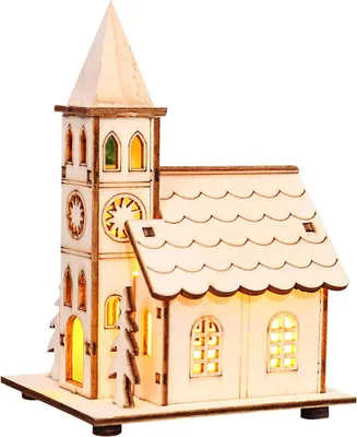 Produktbild von Weihnachtlich beleuchtete Dekorationshäuser, Weihnachtsbaumanhänger, hölzerne Baumdekorationen