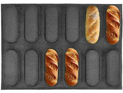 Produktbild von Silikon Backform für 12 Brötchen & Hotdogs, Antihaftbeschichtung, 40x30x2.2cm