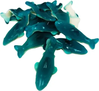 Image de Gomme de fruit géant XL requins bleus avec goût de pêche 300g