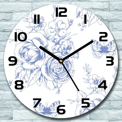 Produktbild von Wanduhr aus Glas Rund fi 30 Schmetterlinge Weiß Quarz Deko Schlafzimmer Büro
