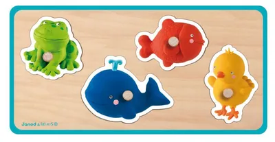 Image de Puzzle en bois quadrinimo - 4 pieces - janod - puzzle a encastrer animaux - puzzle avec boutons