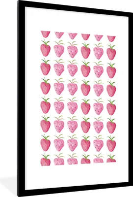 Produktbild von MuchoWow® Gerahmtes Poster Erdbeeren - Aquarell - Weiß 60x90 cm - Poster mit Schwarzem Bilderrahmen Wandposter Rahmen Foto Bilder - Dekoration - Wandposter Wohnzimmer - Hochwertig