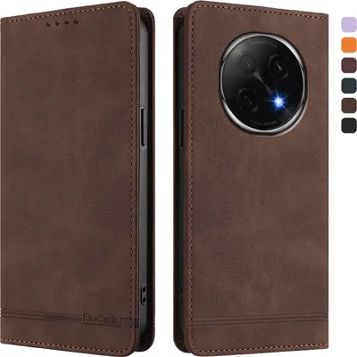 Image de Etui pour Oppo F29 Pro, étui rétro en cuirPolyuréthaneavec support et fentes pour cartes de crédit Marron