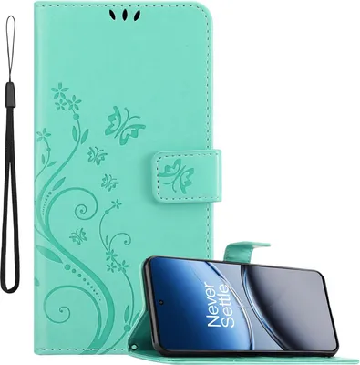 Immagine prodotto di Cadorabo cover per OnePlus Nord 4 cover in FLORAL TURQUOISE cover protettiva in design floreale con chiusura magnetica, funzione stand e slot per carte Book Case Cover