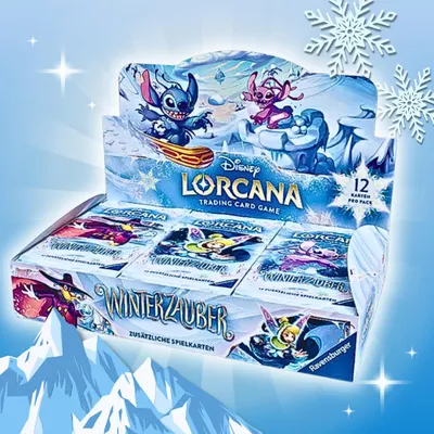 Produktbild von Disney Lorcana Winterzauber Booster Display Deutsch –24 Boosterpacks, je 12 Karten inkl. Foil Karte Sammelkartenspiel Box +Heartforcards®Versandschutz
