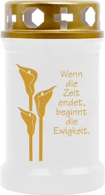Produktbild von Grabkerze Weiß ( Druck Gold ), Brenndauer: 40 Stunden, Motiv: Calla