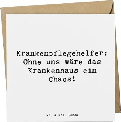 Produktbild von Mr. & Mrs. Panda Grußkarte Spruch Krankenpflegehelfer Chaos - Weiß - Geschenk, Beruf, Krankenhausalltag, personalisierte Geschenke, Klappkarte, anlasskarte, Pflegeberuf