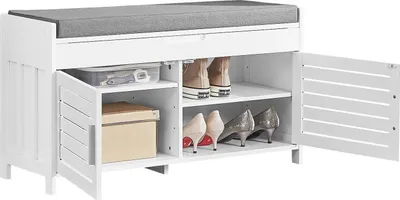 Immagine prodotto di FSR102-W Panca per scarpe con sedile, 2 porte, vano portaoggetti, bianco