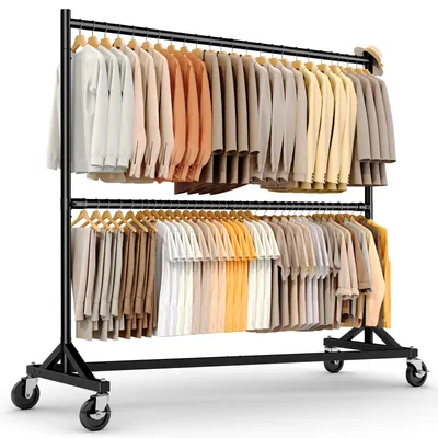 Produktbild von HOKEEPER Kommerzieller Kleiderständer mit Z-Ständer, Tragkraft 250 kg, robuster Schwerlast-Garderobenständer, verstellbarer Kleiderstange auf Rollen，s