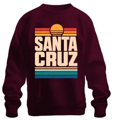 Productafbeelding van Santa Cruz, Californië, zonsondergang, retro, vintage, Californië, oceaan, sweatshirt, trui, bordeauxrood, maat M