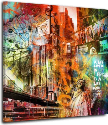 Produktbild von New York Pop Art Stadt USA Leinwandbild Wandbild Deko Kunst XL: 150x150x4cm
