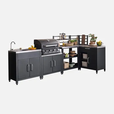 Immagine prodotto di Cucina da esterno modulare con barbecue a gas, 4 bruciatori, 5 moduli , Nero