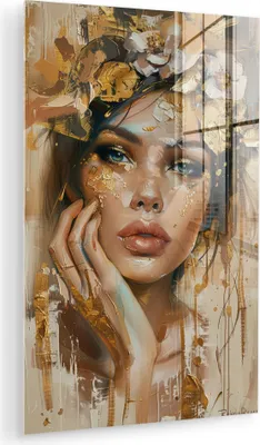 Produktbild von MuchoWow Glasbilder - Bilder auf Wandbild - Foto auf Glas Frau - Blumen - Gold - Porträt 20x30 cm Wanddekoration aus Glas - Acrylglasbild - Acrylbilder - Acrylglas