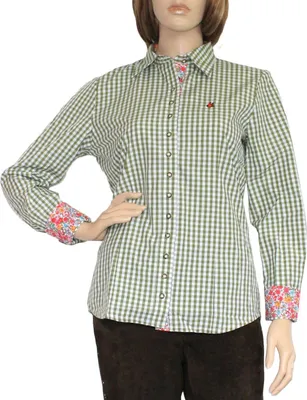 Produktbild von Trachtenbluse Damen Trachten lederhosen-bluse Trachtenmode khaki kariert, Größe:44