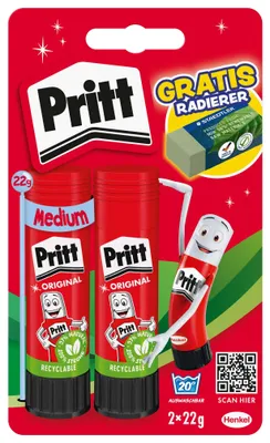 Produktbild von Klebestift Pritt 2x22g + Radierer