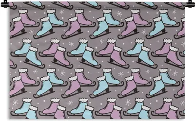 Produktbild von MuchoWow® Wandteppich Wandbehang Schlittschuhe - Muster - Winter 60x40 cm Tapisserie Dekoration Wandtuch - Wanddekorationen