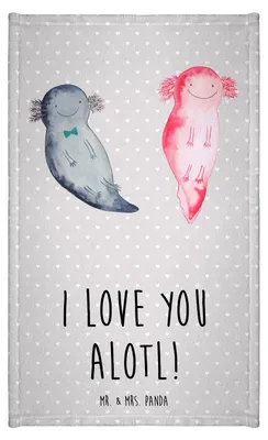 Produktbild von Mr. & Mrs. Panda Handtuch Axolotl Liebe - Grau Pastell - Geschenk, baumwolle, Mini-Handtuch, Hochzeitstag, Gästetuch, Valentinstag, für Frauen, Liebesbeweis, Freundin