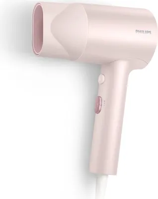 A pink Philips hair dryer is shown against a white background.