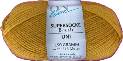 Produktbild von ONline Garne 8-fädige uni Sockenwolle zum Stricken u. Häkeln,150g/315 m 8002 curry