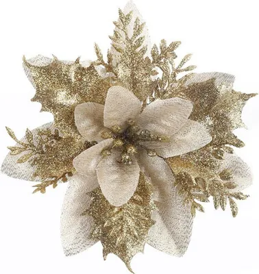 Produktbild von 12 Stück Glitter Weihnachtsblumen Weihnachtsbaumschmuck für Kränze Girlande Feiertagsparty,Weihnachtsdekoration (Gold)
