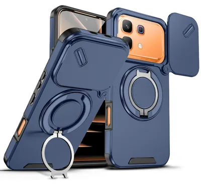 Obrázek produktu pro Dvouvrstvé pouzdro pro Infinix Note 60 / Note 60 Pro, posuvným krytem fotoaparátu a magnetickým kroužkovým stojánkem Modrý