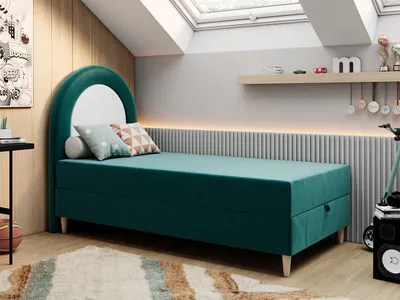 Produktbild von Kinderbett, Boxspringbett für Kinder, Einzelbett mit Matratze - NEST - 90x180cm - Dunkelgrün - H3
