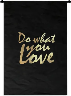 Produktbild von MuchoWow® Wandteppich Wandbehang Zitat - Liebe - Schwarz - Gold 120x180 cm Tapisserie Dekoration Wandtuch - Schlafzimmer - Dekorationen für das Haus