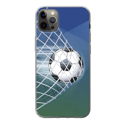 Produktbild von MuchoWow® Handyhülle Schutzhülle Hülle für iPhone 13 Pro Max Eine Illustration eines Fußballs im Netz - Jungen - Mädchen - Kinder Silikon Softcase Handy Hülle - Mobiltelefon
