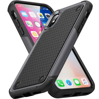 Obrázek produktu pro Pouzdro pro iPhone XS /iPhone X, vojenská kvalita, nárazuvzdorné hybridní 2v1 tvrdý PC a měkký TPU pouzdro Šedá černé