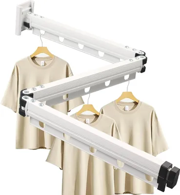 Zdjęcie produktu dla Składana suszarka ścienna - oszczędzająca miejsce i obrotowa - biała - aluminium - 126 cm