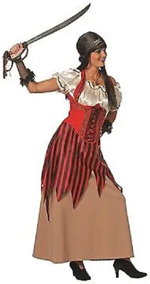 Produktbild von W4282-46 braun-rot Damen Seeräuberin Piratenkleid Gr.46