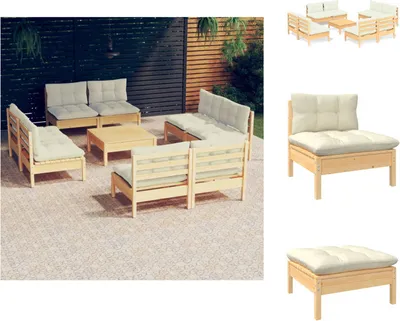 Produktbild von vidaXL 9-tlg. Garten-Lounge-Set mit Creme Kissen Kiefernholz -  Gartenmöbel-Sets