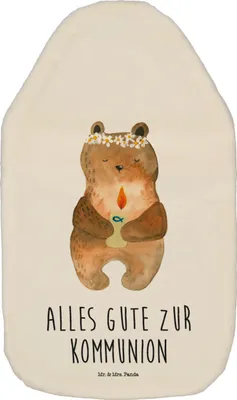 Produktbild von Mr. & Mrs. Panda Wärmekissen Bär Kommunion - Weiß - Geschenk, heißwasserbeutel, Flauschige Wärmflasche, Wärmflaschen, Bettflasche, Katholisch, Gottes Segen, Taufkerze