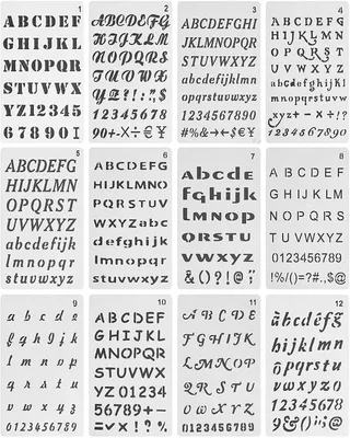 12 Buchstabenschablonen, Alphabet & Zahlen, wiederverwendbar, 10x18 cm