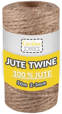Produktbild von Creative Deco 50m Juteschnur Natur Braun | 164 Fuß | 2-3 mm Dicke 3-Lagig | Jutekordel Jutegarn Hanfschnur Juteband Paketband | Jute Schnur Kordel