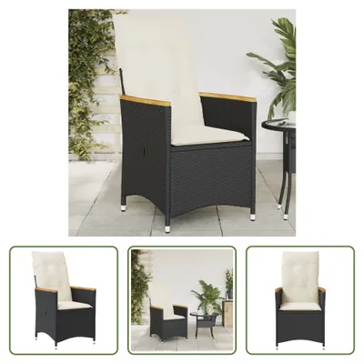 Image de The Living Store Fauteuil de jardin Réglable avec Coussin Noir Poly Rattan