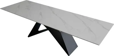 Produktbild von Keramiktisch Mia | 180 x 90 cm | ausziehbar auf 260 cm | Farbe: weiß matt | Butterfly-Gestell Metall schwarz | pflegeleichter Esstisch/Esszimmertisch