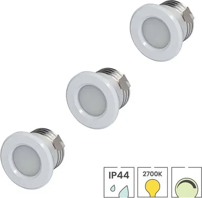 Produktbild von 3-er Set LED-Mini-Einbaustrahler | 3 Watt dimmbar | 2700K warmweiß | Ø 37 mm | IP44 | Weiß