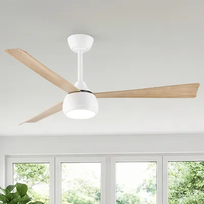 Produktbild von Deckenventilator mit LED-Licht, 132 cm Durchmesser, Weiß und Holzmaserung, 6 Geschwindigkeiten, Dimmbar