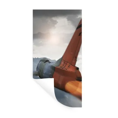 Produktbild von MuchoWow® Wandtattoo Wandsticker Wandaufkleber Ein Armeejet über den Bergen 80x160 cm Selbstklebend und Repositionierbar - Sticker - Dekorfolie